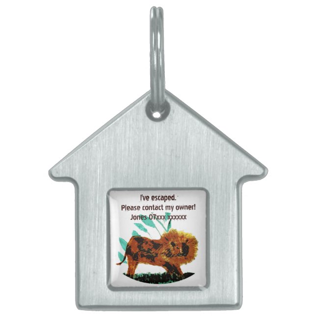 Lejon målning, stor katt kontakta ID-bricka husdjur (Framsidan)