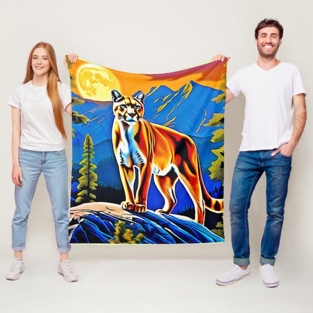 Lejon månbelyst bergstoppen fleecefilt (På plats)