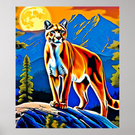 Lejon månbelyst bergstoppen poster