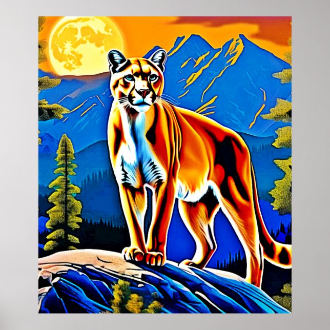 Lejon månbelyst bergstoppen poster (Framsidan)