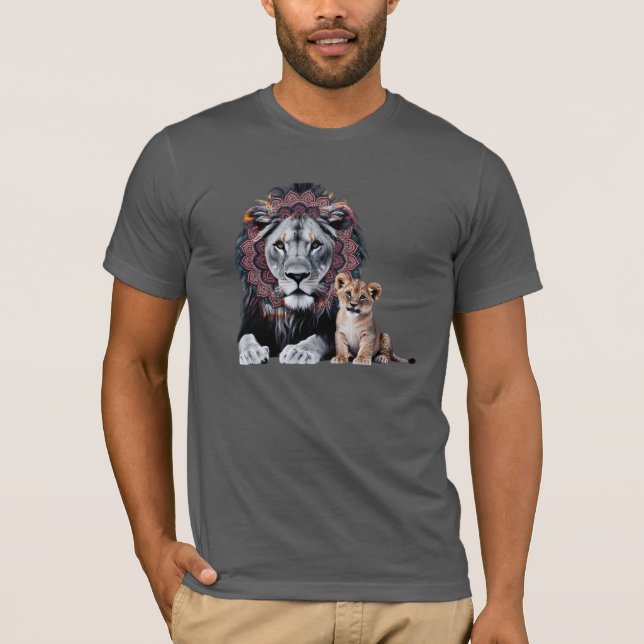 Lejon Mandala Art Bella+Canvas T-Shirt -  (Framsida)