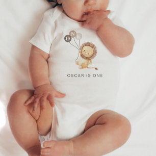 Lejon med 3 brunballonger 1:a födelsedag Baby-body T Shirt