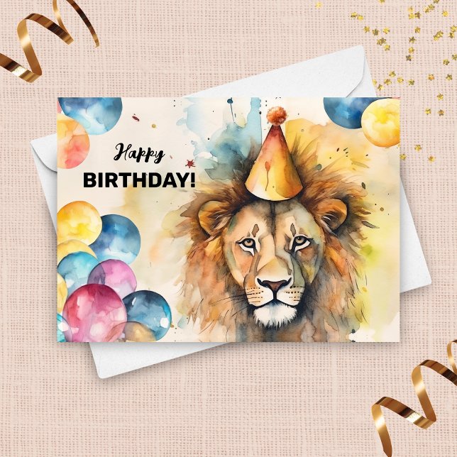 Lejon med bisubber och Party Hat-födelsedag Kort (Skapare uppladdad)