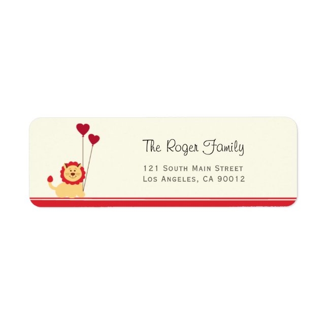 Lejon med Blegon Hearts Valentine Returadress Etikett (Framsidan)