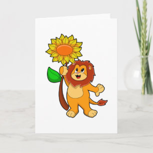 Lejon med blomma Solros Kort