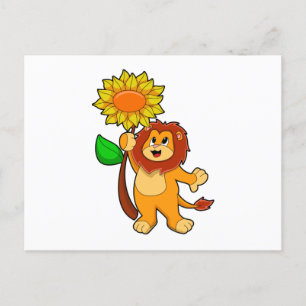 Lejon med blomma Solros Vykort