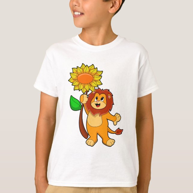 Lejon med blomma t shirt (Framsida)