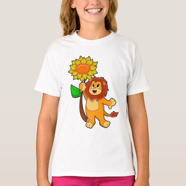Lejon med blomma t shirt (Framsida)