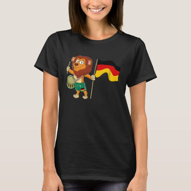 Lejon med den Tysklanda flagga T Shirt (Framsida)