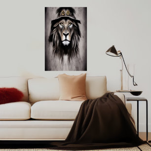 Lejon med en coola   AI Art Poster