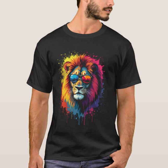 Lejon med färgade glasögon t shirt (Framsida)