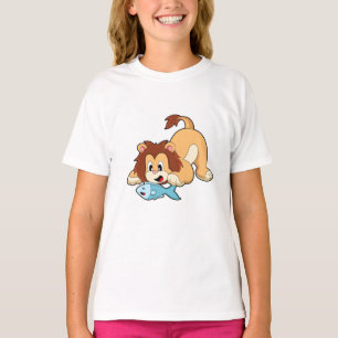 Lejon med fisk t shirt