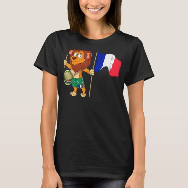 Lejon med Frankrike-flagga T Shirt (Framsida)