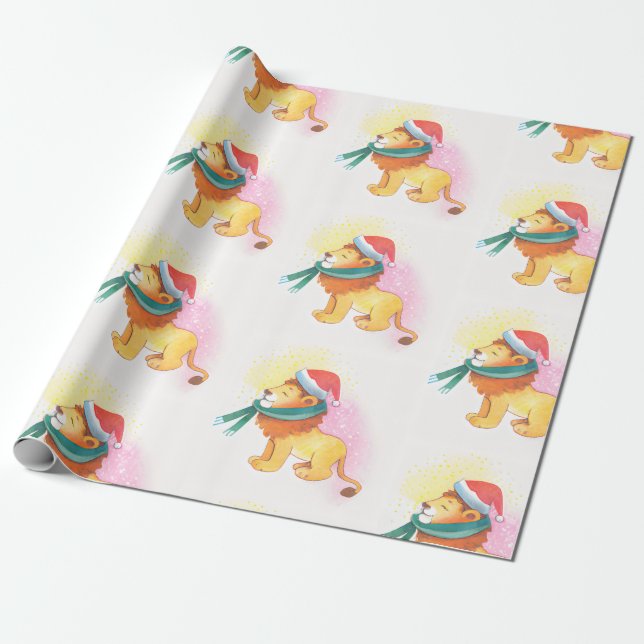 Lejon med julklapp presentpapper (Utrullad)