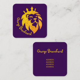 Lejon med Krona - Guld Stil 1 Fyrkantigt Visitkort