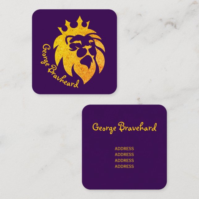 Lejon med Krona - Guld Stil 1 Fyrkantigt Visitkort (Fram/baksida)
