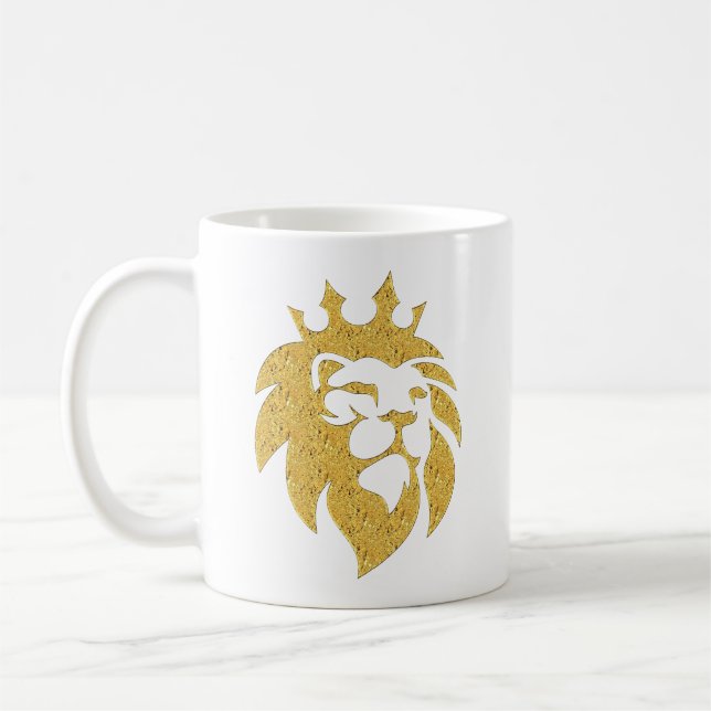 Lejon med Krona - Guld Stil 1 Kaffemugg (Vänster)