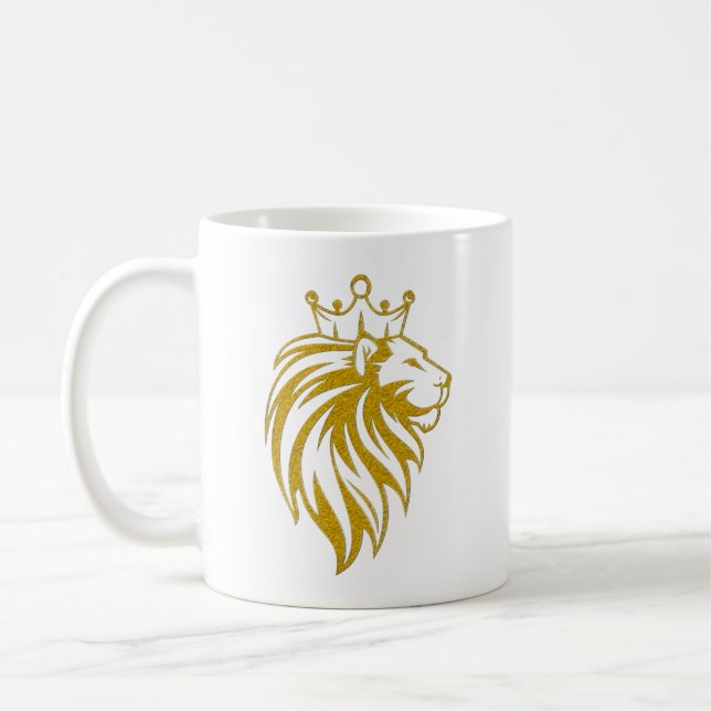 Lejon med Krona - Guld Stil 2 Kaffemugg (Vänster)