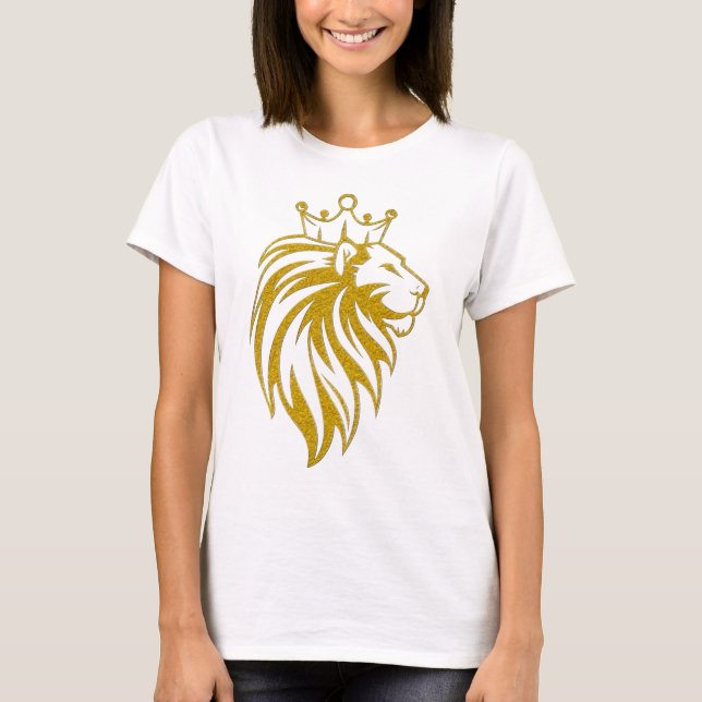 Lejon med Krona - Guld Stil 2 T Shirt (Framsida)
