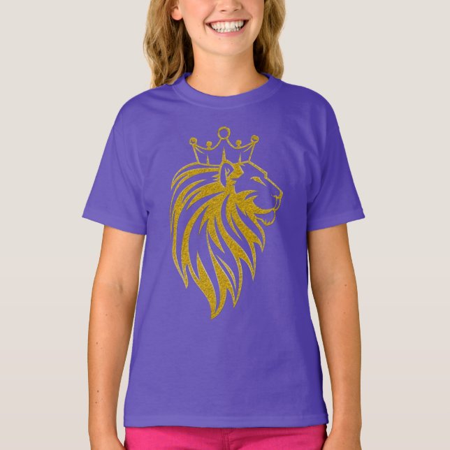 Lejon med Krona - Guld Stil 2 T Shirt (Framsida)