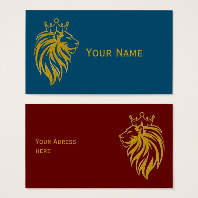 Lejon med Krona - Guld Stil 2 Visitkort (Framsida & baksida)
