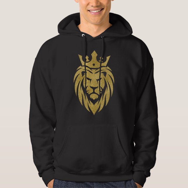 Lejon med Krona - Guld Stil 3 Hoodie (Framsida)