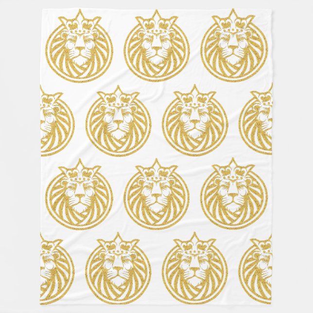 Lejon med Krona - Guld Stil 4 Fleecefilt (Framsidan)