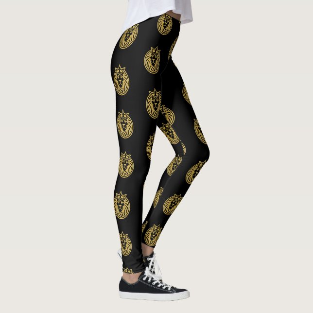 Lejon Med Krona - Guld Stil 4 Leggings (Höger)