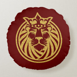 Lejon med Krona - Guld Stil 4 Rund Kudde