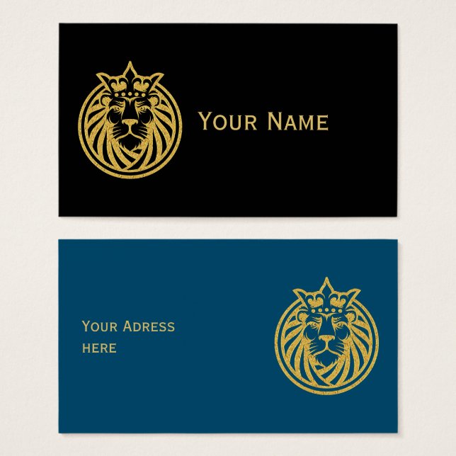Lejon med Krona - Guld Stil 4 Visitkort (Framsida & baksida)