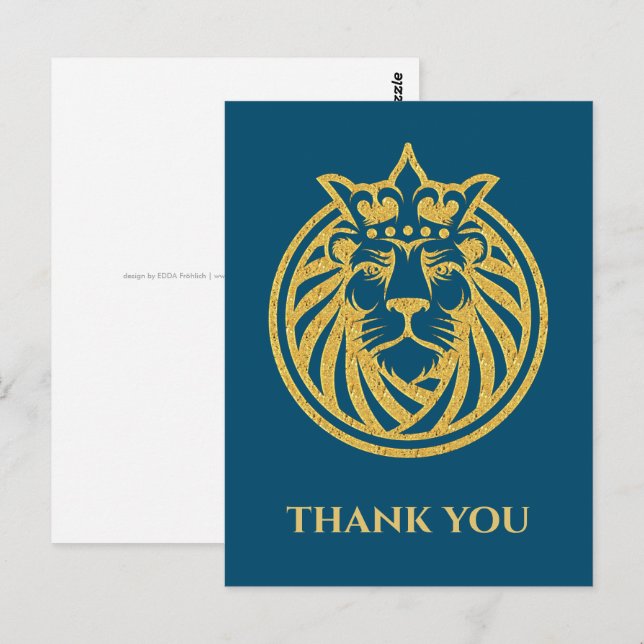 Lejon Med Krona - Guld Stil 4 Vykort (Fram/baksida)