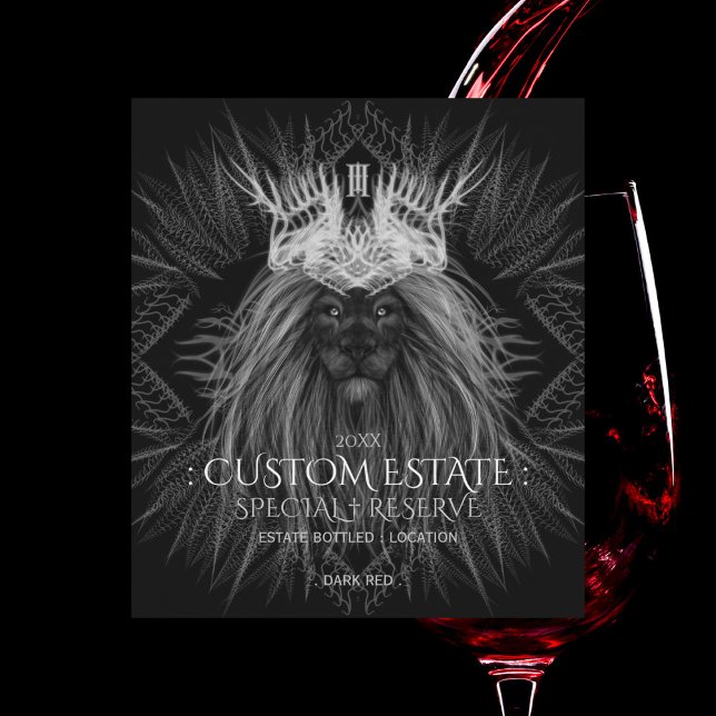 Lejon med Krona Monogram Black Vin-etikett Vinflaska Etikett (Skapare uppladdad)