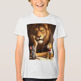 Lejon med Nyfiken Unge och liten mus - Roligt T Shirt
