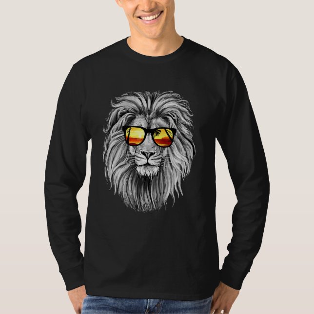 Lejon med solglasögon Sommarskal Djurdesign T Shirt (Framsida)