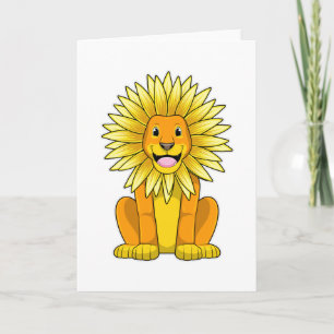 Lejon med solrosblomma kort