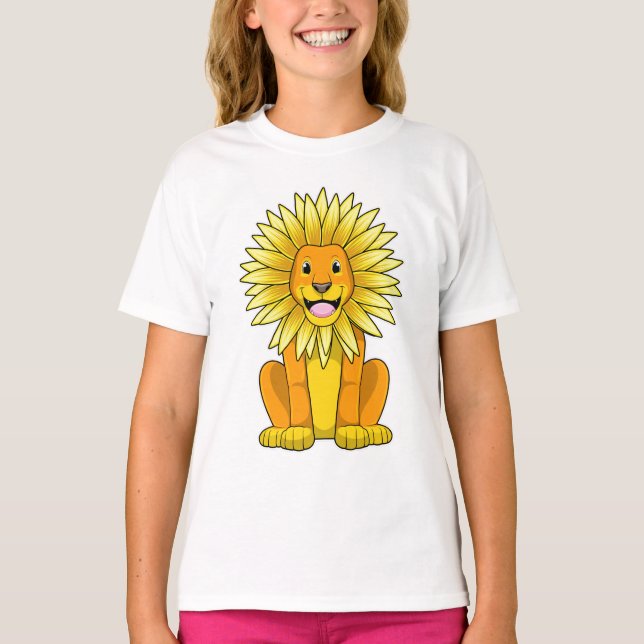 Lejon med solrosblomma t shirt (Framsida)