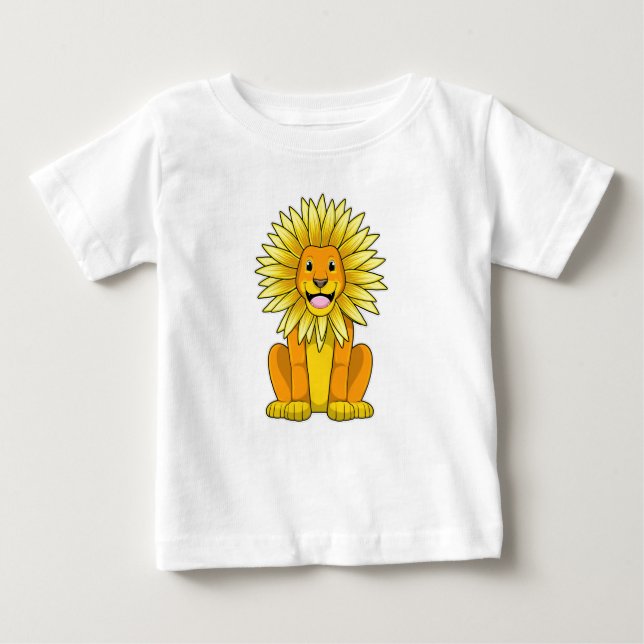 Lejon med solrosblomma t shirt (Framsida)