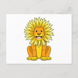 Lejon med solrosblomma vykort