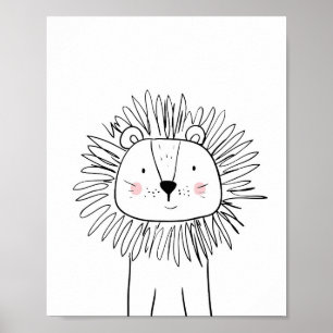 Lejon, modern zoo för utskrift av svart och vitt poster