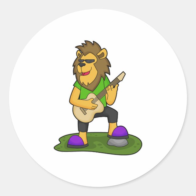 Lejon Musician Guitar Music Runt Klistermärke (Framsida)