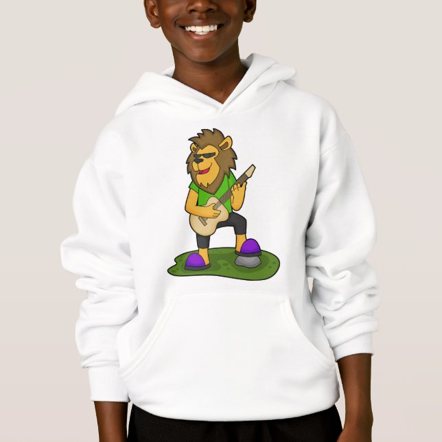 Lejon Musician Guitar Music T Shirt (Framsida)