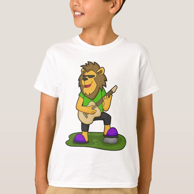 Lejon Musician Guitar Music T Shirt (Framsida)