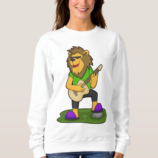 Lejon Musician Guitar Music T Shirt (Framsida)