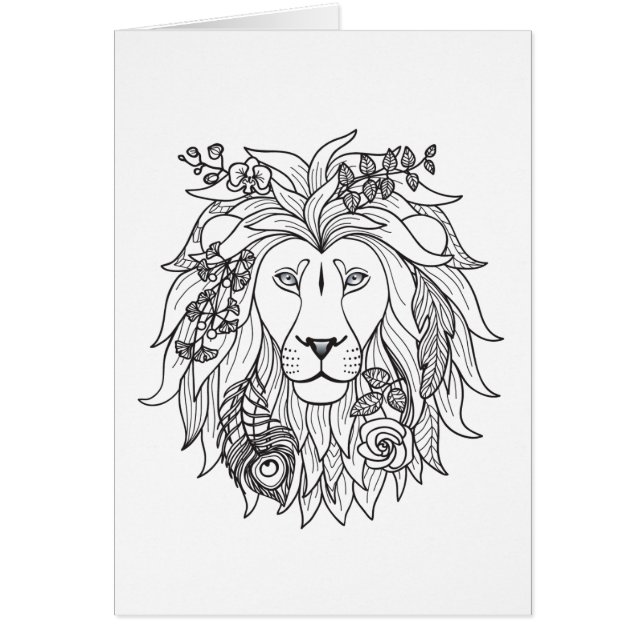 Lejon och blommaklotter hälsningskort (Framsidan)