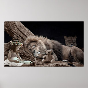 Lejon och flicka poster