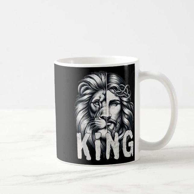 Lejon Och Jesus Kung Kristet Tro Design  Kaffemugg (Höger)
