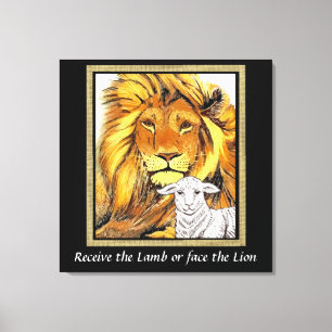 Lejon och Lamb-Kanvastrycket Canvastryck