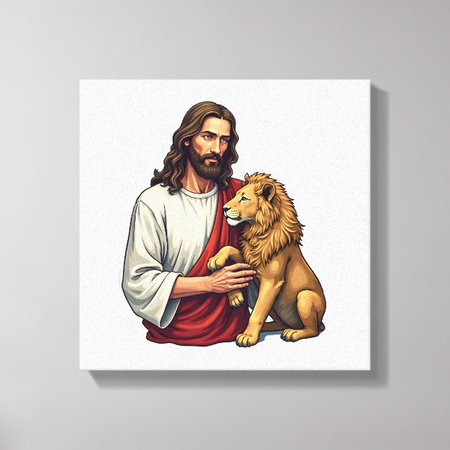 Lejon Och Lamm Jesus Graverad Troskjorta 2 Canvastryck (Framsida)