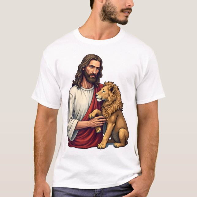Lejon Och Lamm Jesus Graverad Troskjorta 2 T Shirt (Framsida)