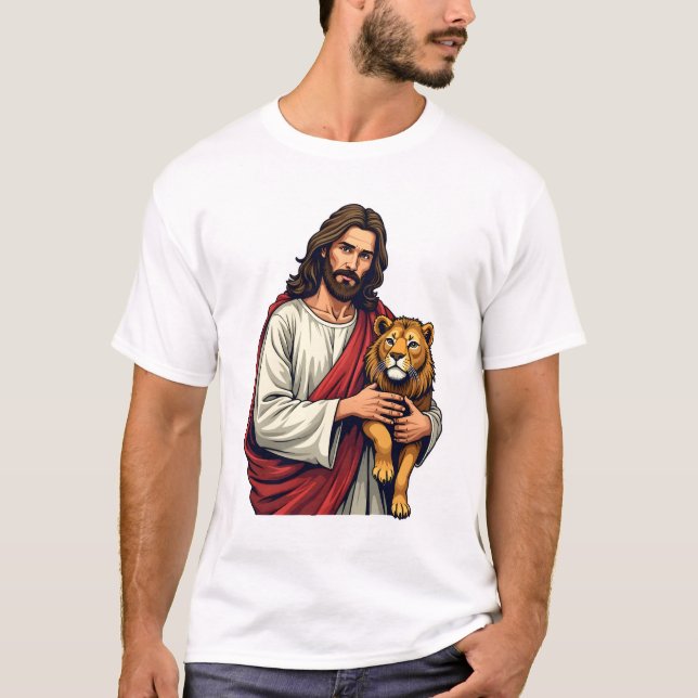 Lejon Och Lamm Jesus Graverad Troskjorta 2 T Shirt (Framsida)